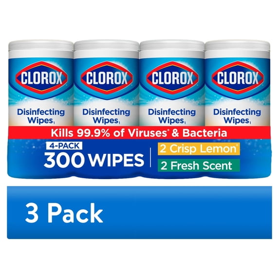 (3 pack) Clorox Bleach-Free Disinfecting and Cleaning Wipes, 75 Count Each, 4 Pack