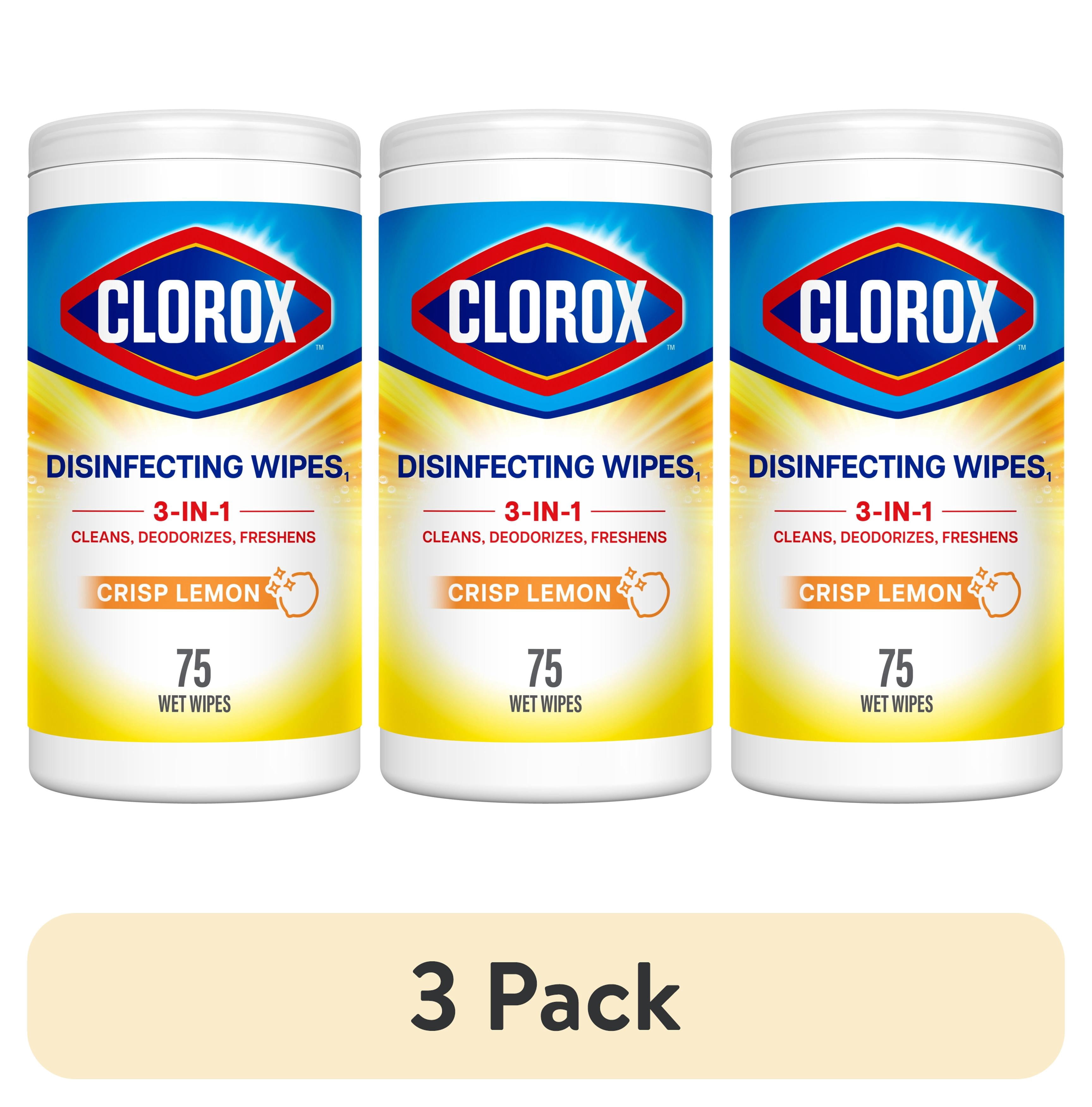 (3 pack) Clorox Bleach-Free Disinfecting and Cleaning Wipes, Crisp Lemon, 75 Count