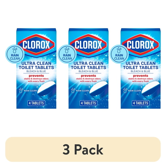 (3 pack) Clorox Bleach and Blue Toilet Bowl Cleaner Tablets, Rain Clean, 4 Count