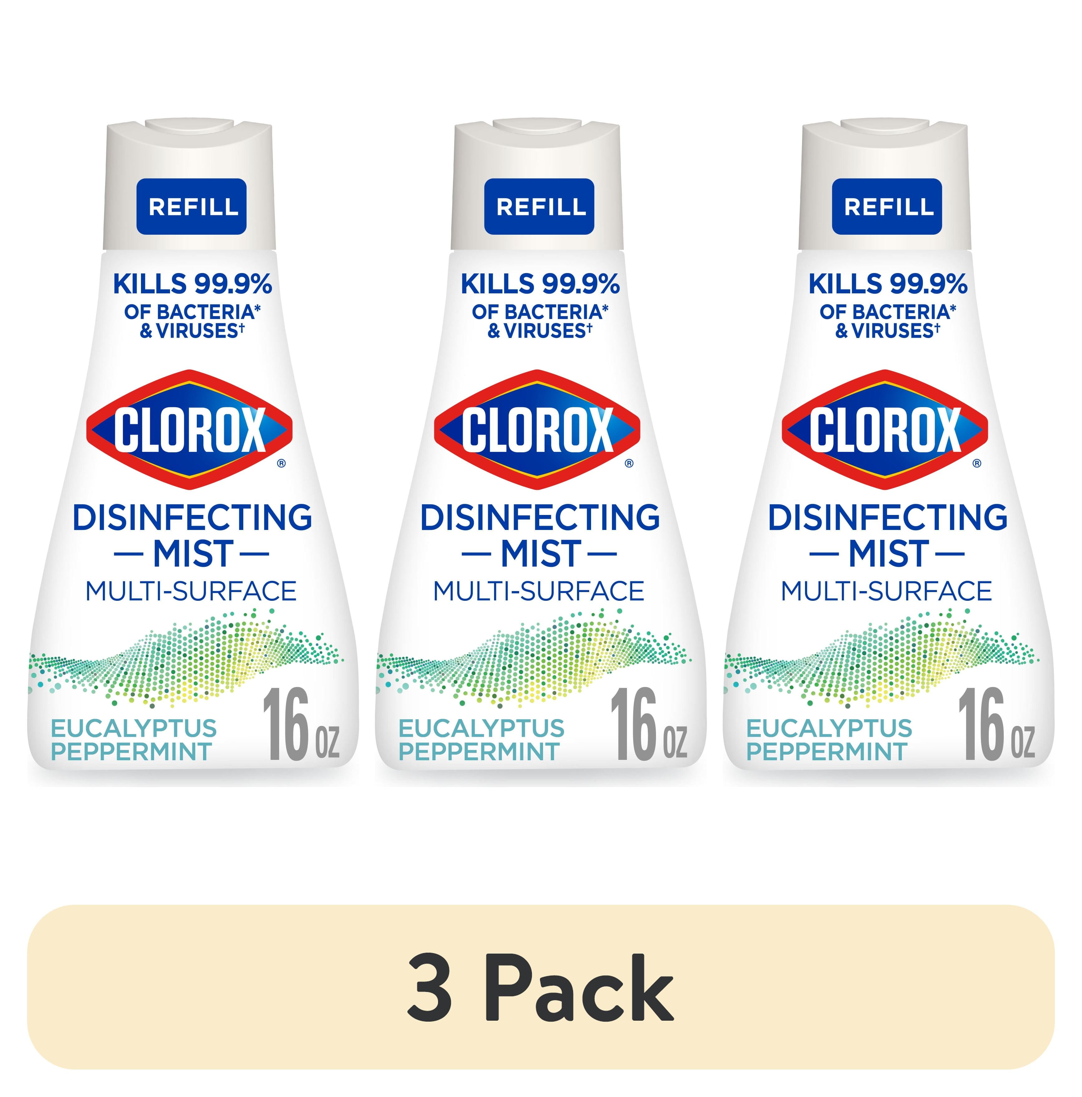 (3 pack) Clorox Disinfectant Mist Refill, Multi-Surface Spray, Eucalyptus Peppermint, 16 fl oz