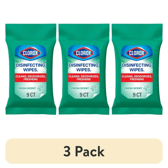 (3 pack) Clorox Disinfecting Wipes on the Go Bleach Free Travel Wipes, Fresh Scent, 9 Count