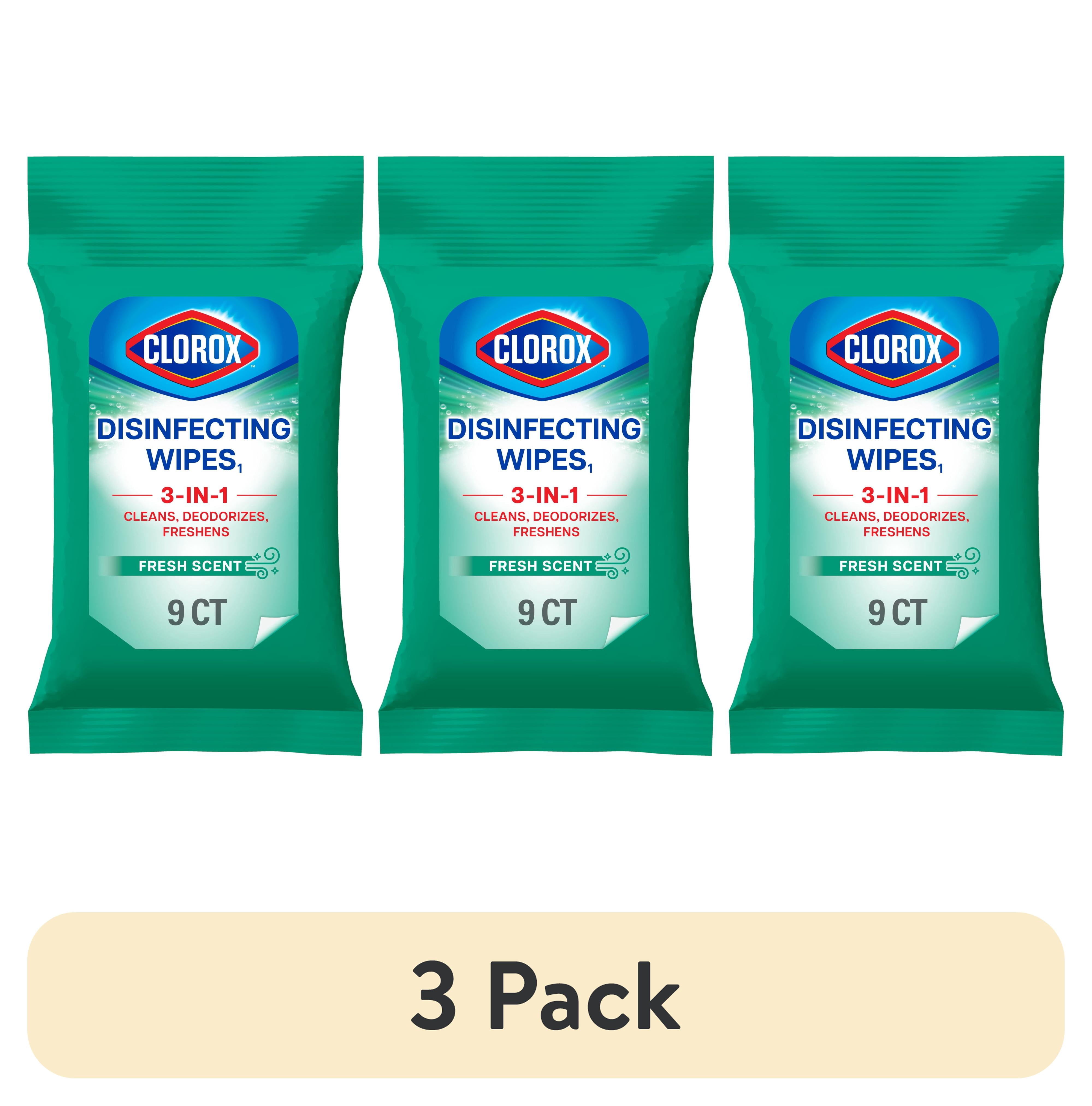 (3 pack) Clorox Disinfecting Cleaning Wipes To Go Pack, Bleach Free, Fresh Scent, 9 Count