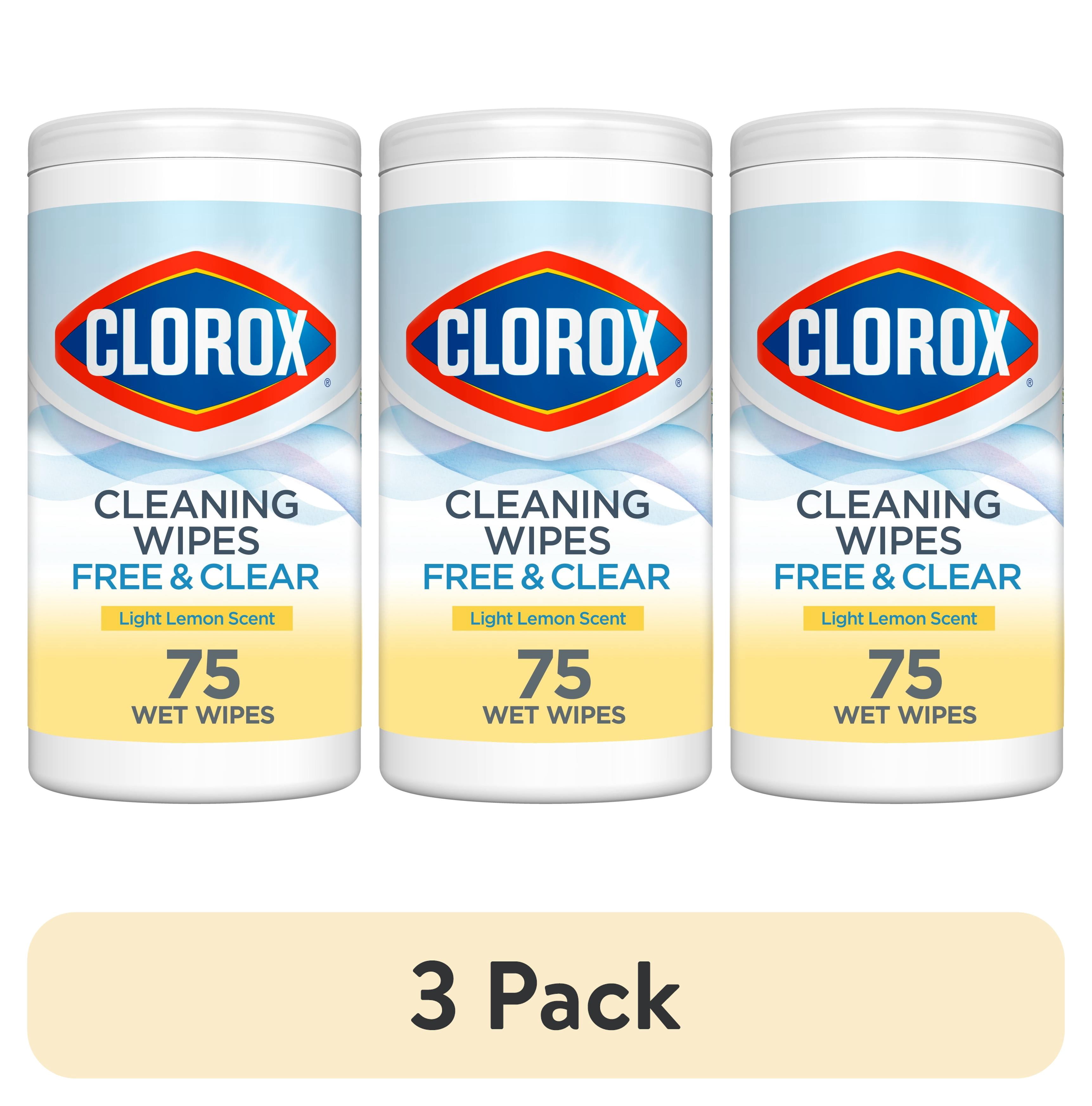(3 pack) Clorox Free & Clear Compostable Cleaning Wipes, All Purpose Wipes, Light Lemon Scent, 75 Count