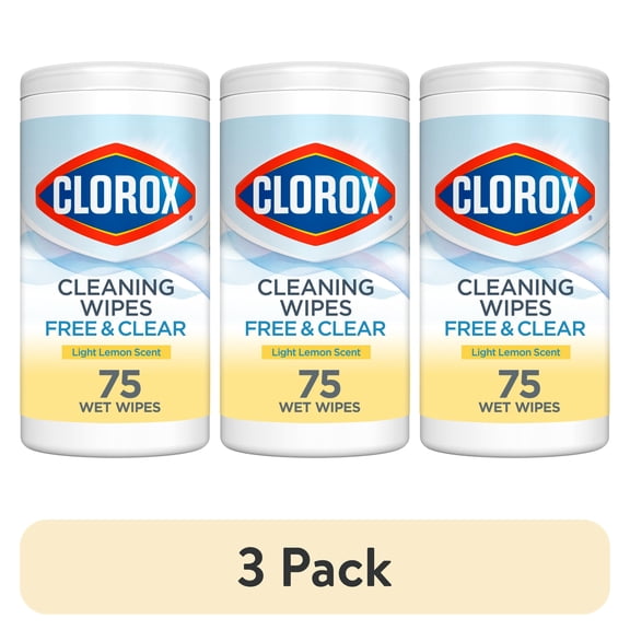 (3 pack) Clorox Free & Clear Compostable Cleaning Wipes, All Purpose Wipes, Light Lemon Scent, 75 Count
