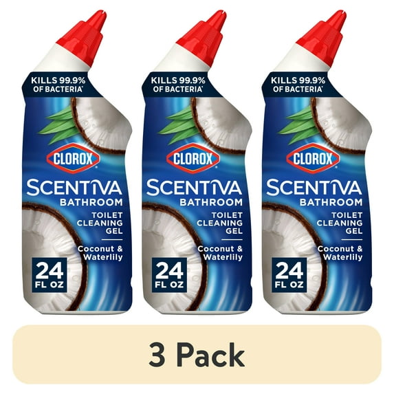 (3 pack) Clorox Scentiva Bathroom Toilet Cleaning Gel, Coconut and Waterlily, 24 Fluid Ounces