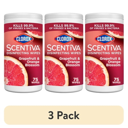 (3 pack) Clorox Scentiva Bleach-Free Cleaning Wipes, Grapefruit & Orange Blossom, 75 Count