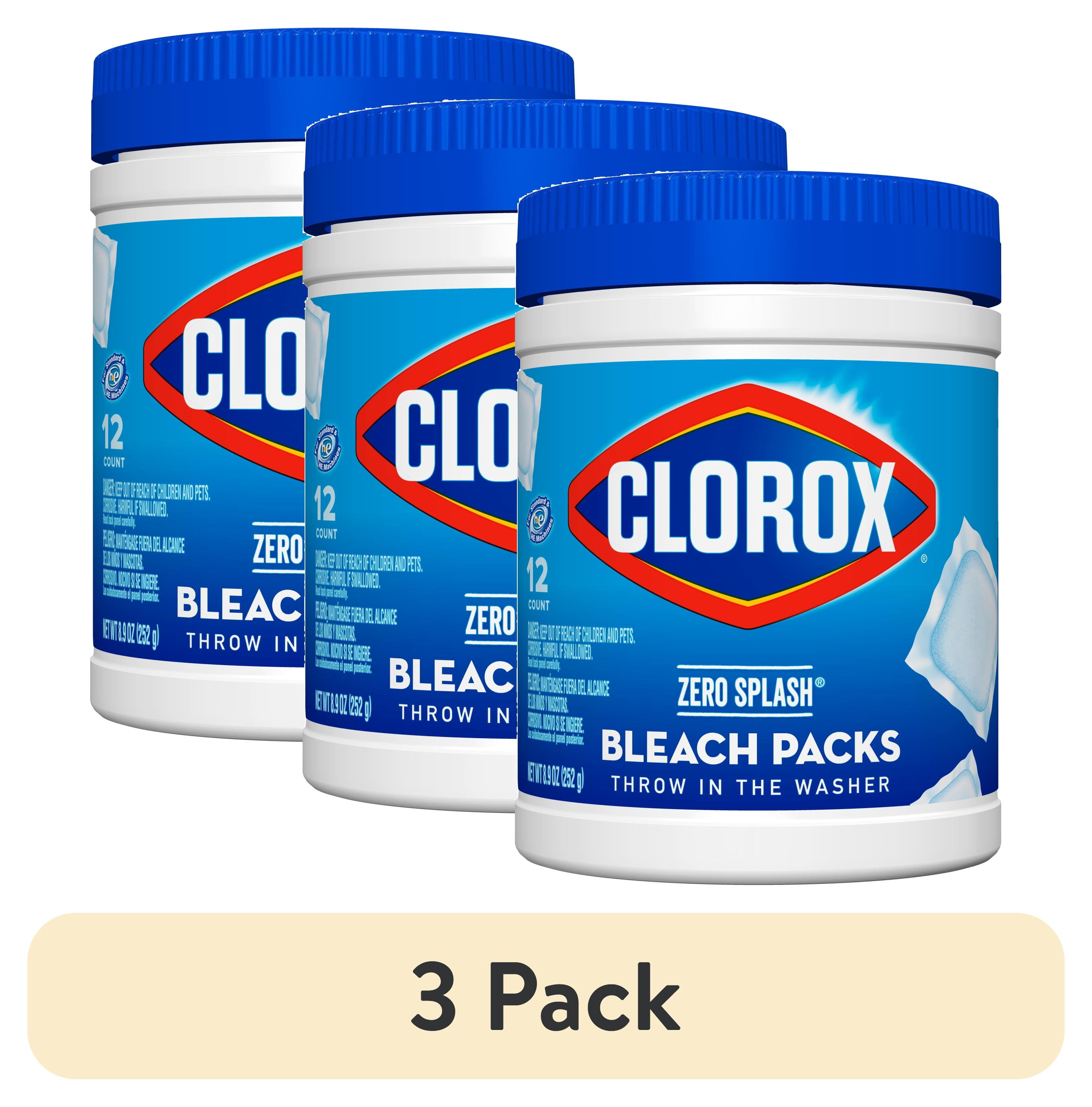 (3 pack) Clorox Zero Splash Bleach Packs, Regular Scent, 8.9 oz, 12 Count