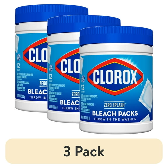 (3 pack) Clorox Zero Splash Bleach Packs, Regular Scent, 8.9 oz, 12 Count