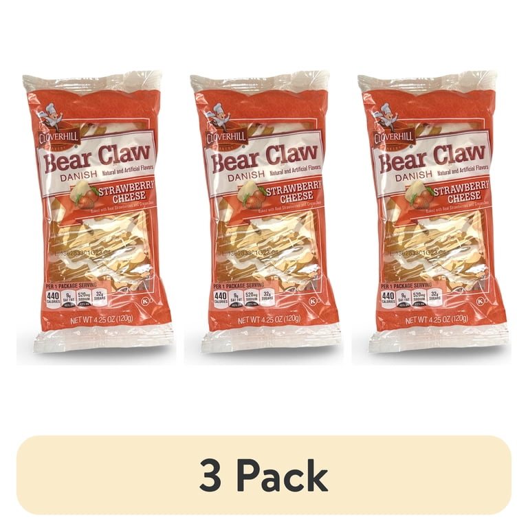 3 pack) Cloverhill Strawberry Bear Claws | Individually Packaged