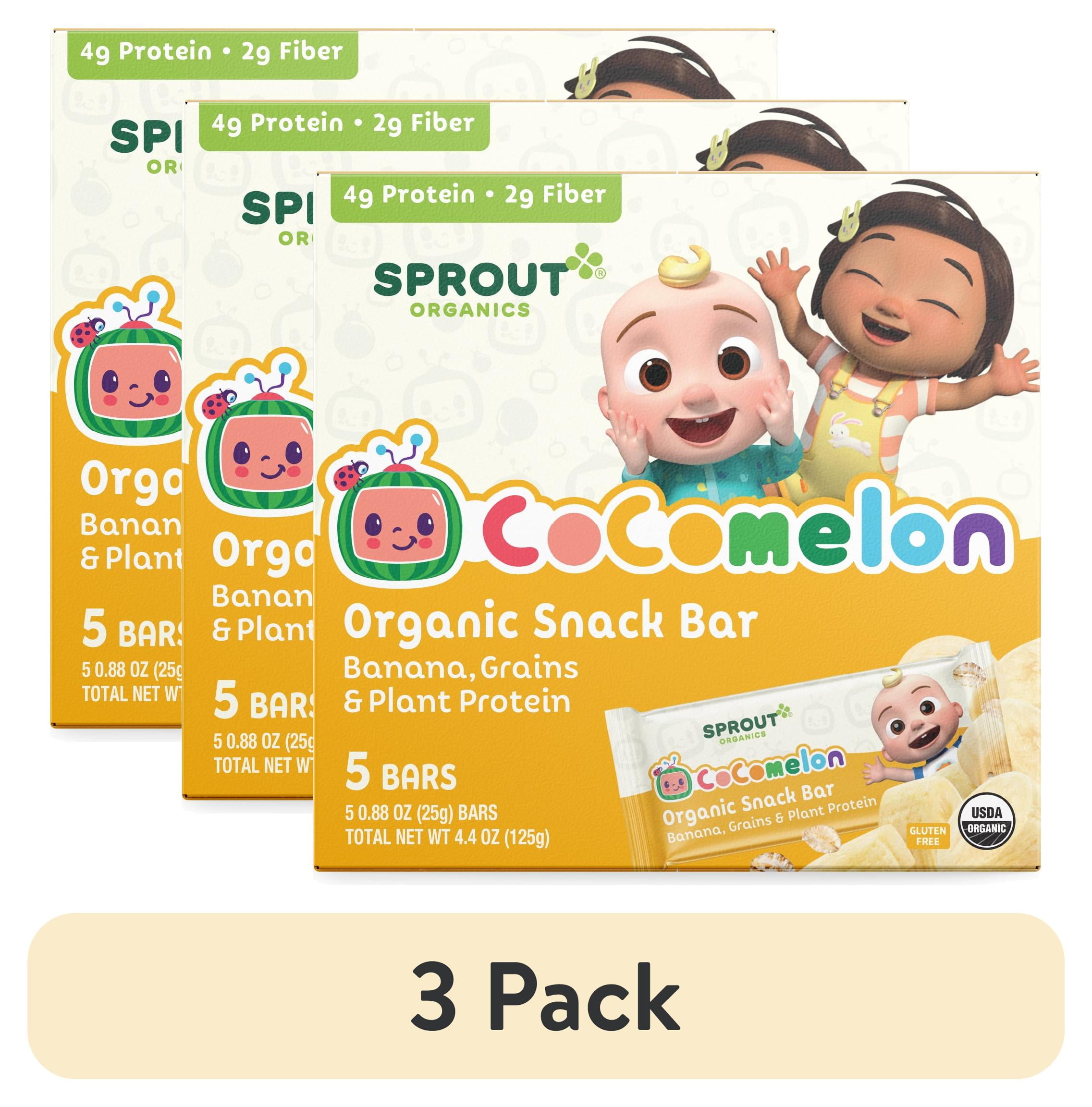 (3 pack) CoComelon Sprout Organics Toddler Snacks, Organic Banana Snack Bar, Single Serve Bars, 5 count Box