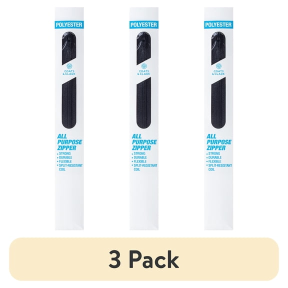 (3 pack) Coats & Clark 14" Polyester All-Purpose Black Zipper, 1 Each