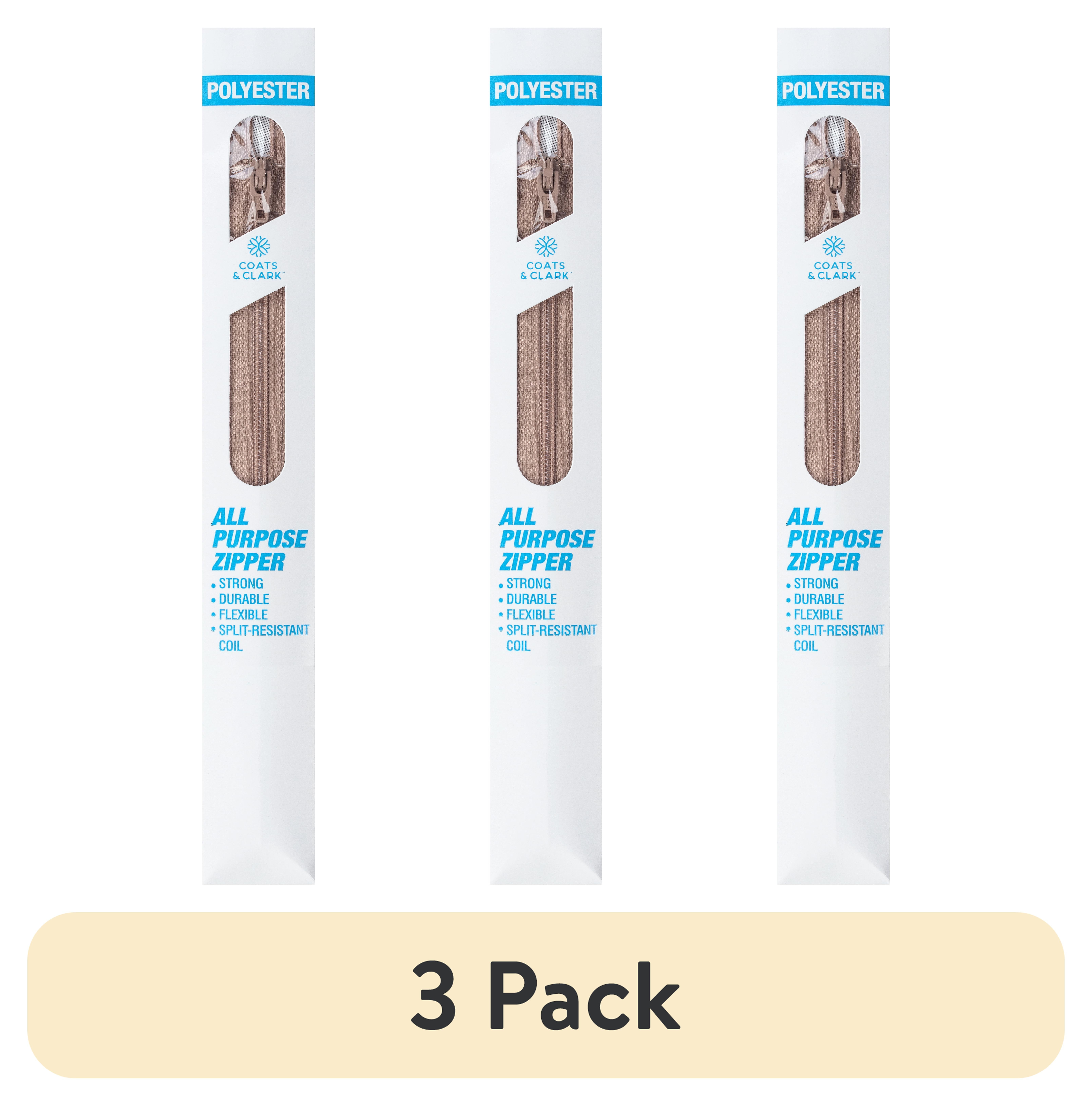 (3 pack) Coats & Clark 18" Polyester All Purpose Zipper, Dogwood