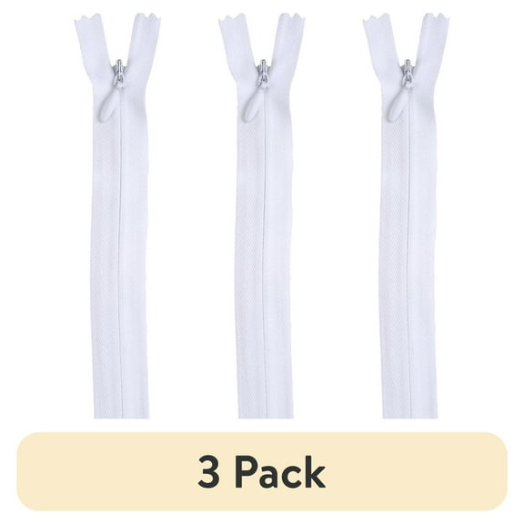 (3 pack) Coats & Clark 22" Polyester All Purpose White Sewing Zipper, 1 Each