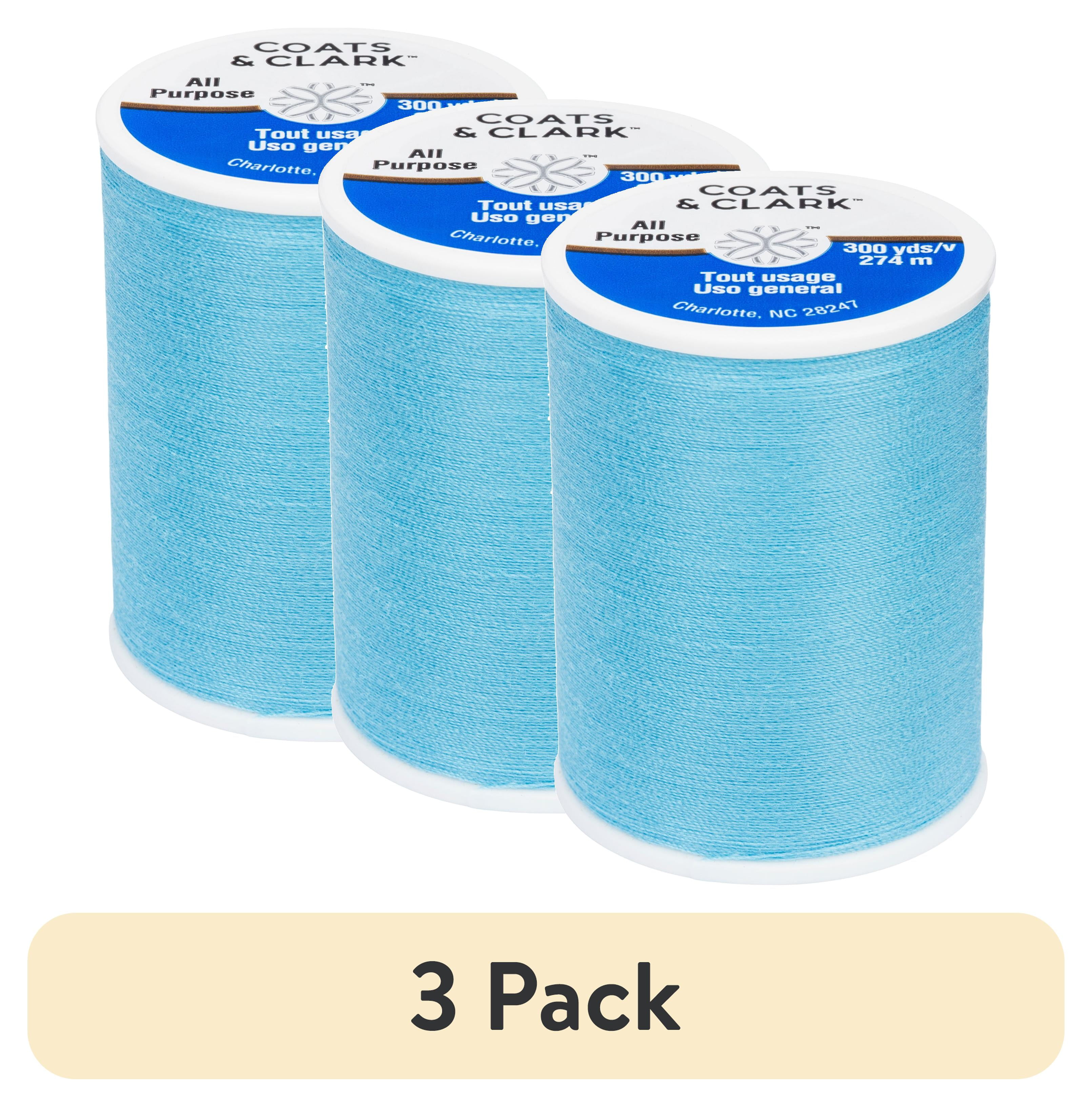 (3 pack) Coats & Clark All Purpose Aquamarine Polyester Thread, 300 Yards