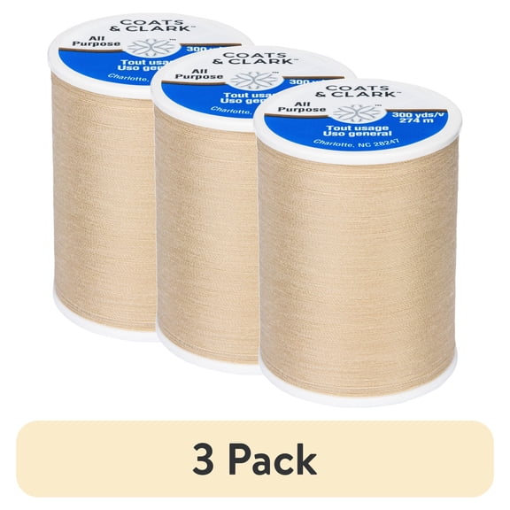 (3 pack) Coats & Clark All Purpose Beige Polyester Thread, 300 Yards