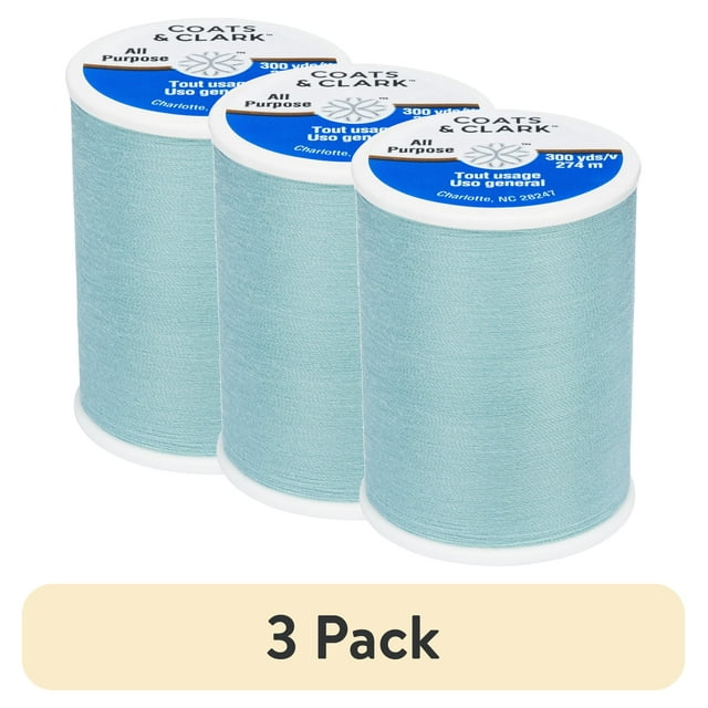 (3 pack) Coats & Clark All Purpose Blue Aqua Polyester Thread, 300 Yards