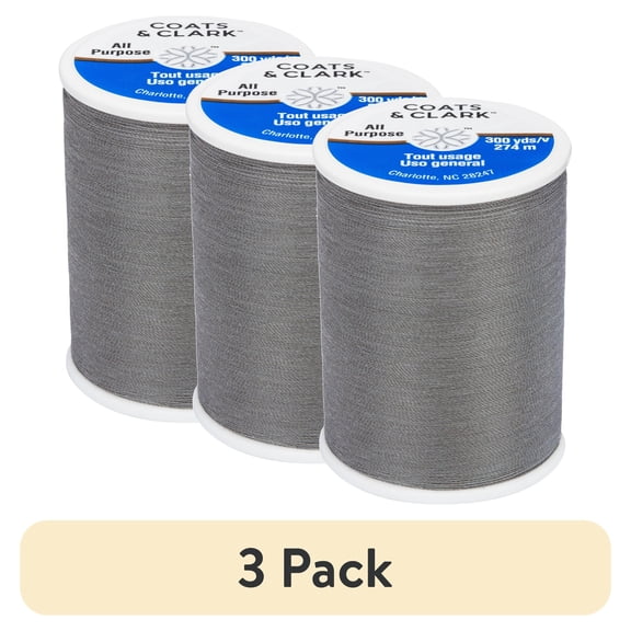 (3 pack) Coats & Clark All Purpose Business Grey Polyester Thread, 300 Yards
