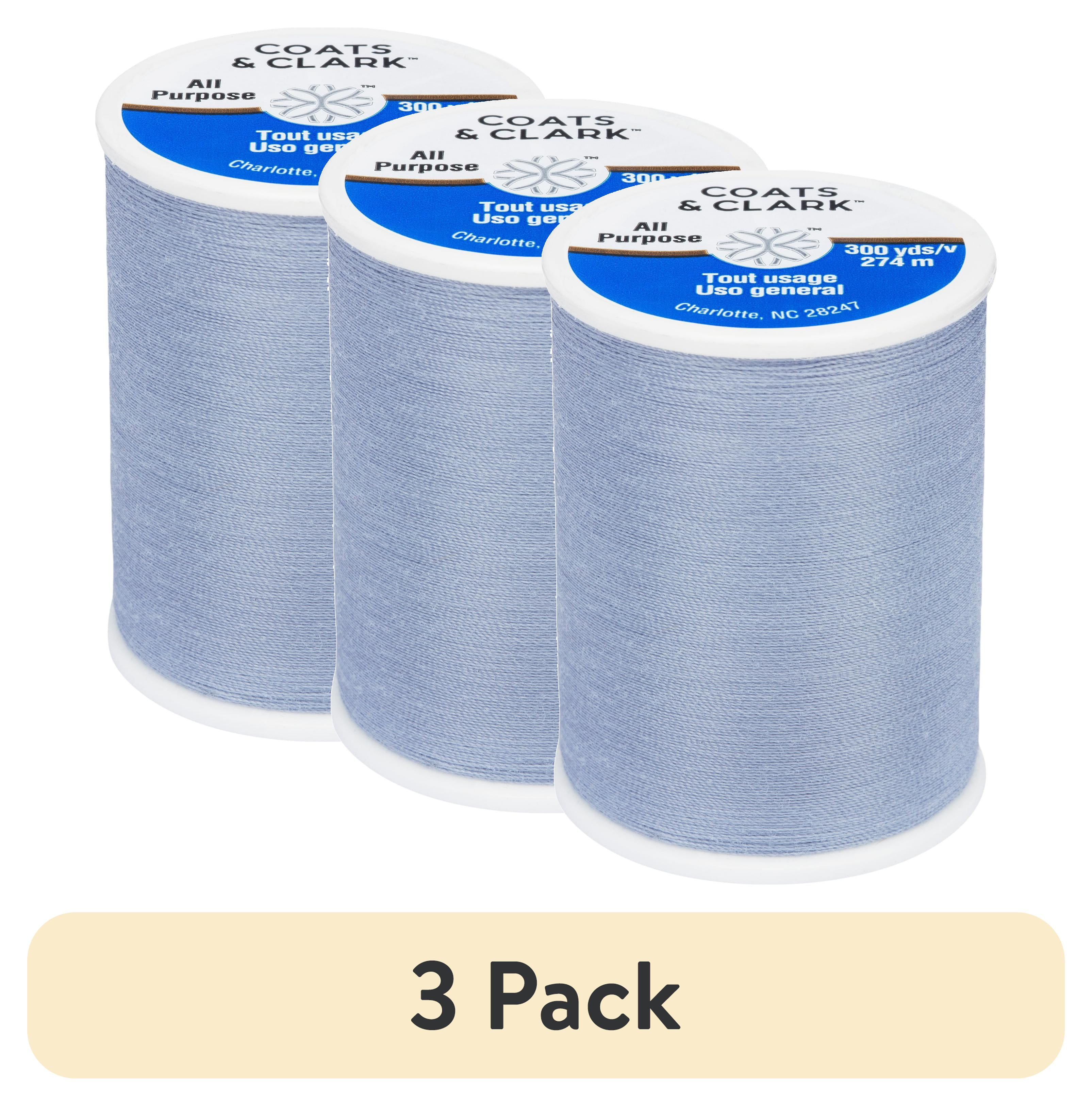 (3 pack) Coats & Clark All Purpose Cielo Blue Polyester Thread, 300 Yards