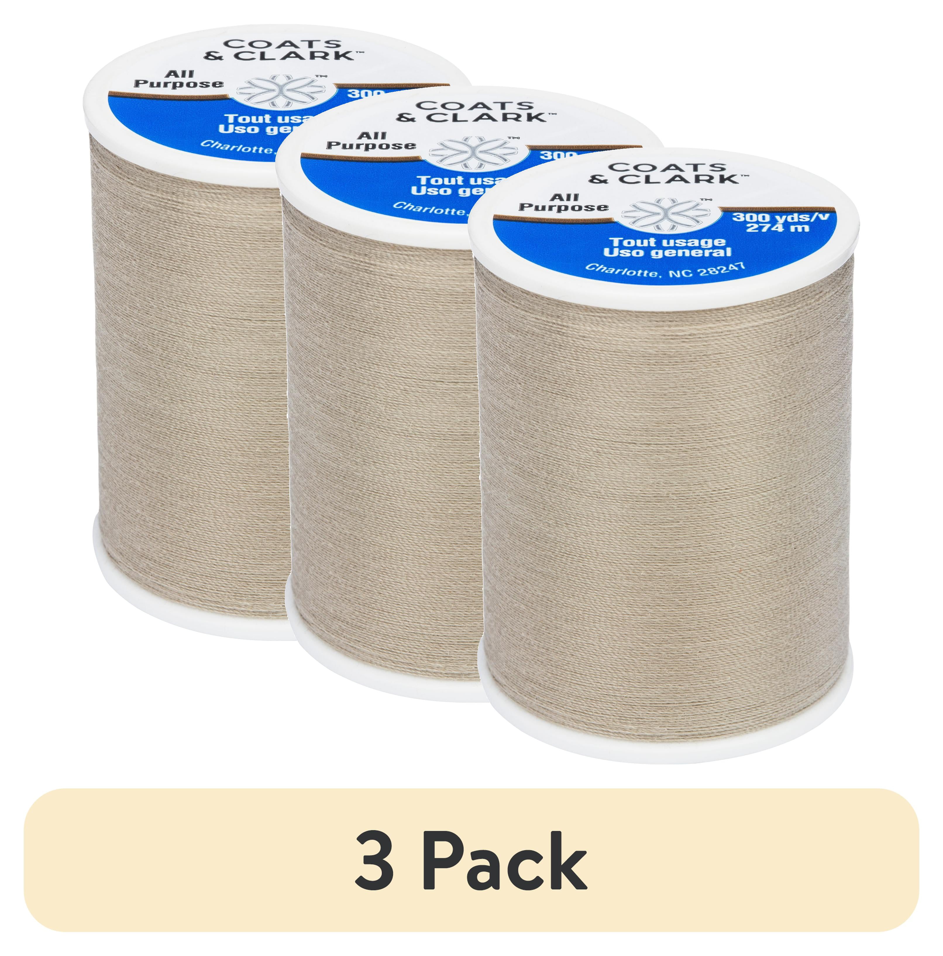 (3 pack) Coats & Clark All Purpose Dark Linen Polyester Thread, 300 Yards