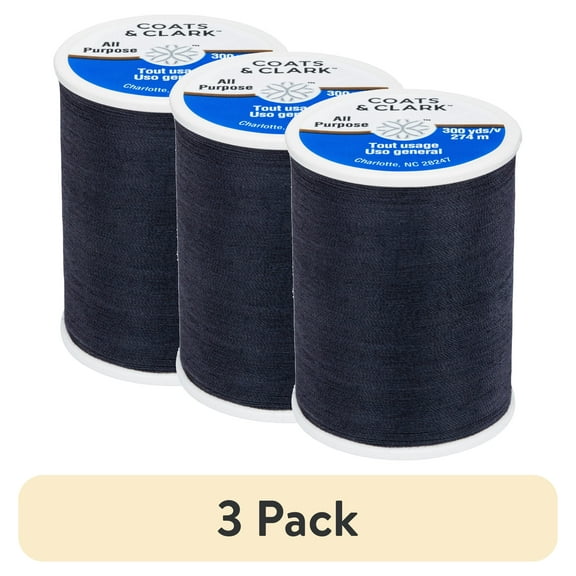 (3 pack) Coats & Clark All Purpose Dark Midnight Polyester Thread, 300 Yards