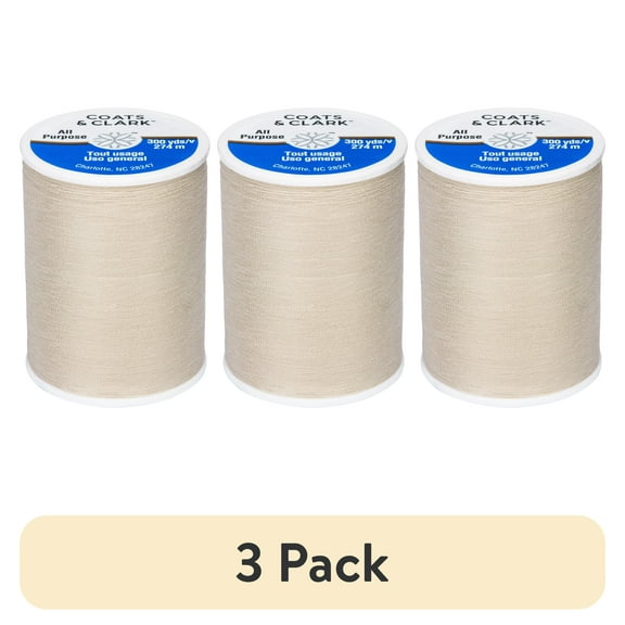 (3 pack) Coats & Clark All Purpose Ecru Polyester Thread, 300 Yards