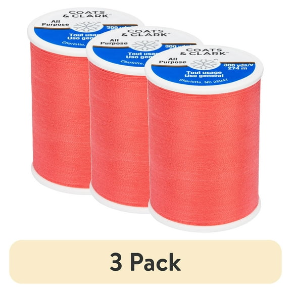 (3 pack) Coats & Clark All Purpose Flamingo Polyester Thread, 300 Yards