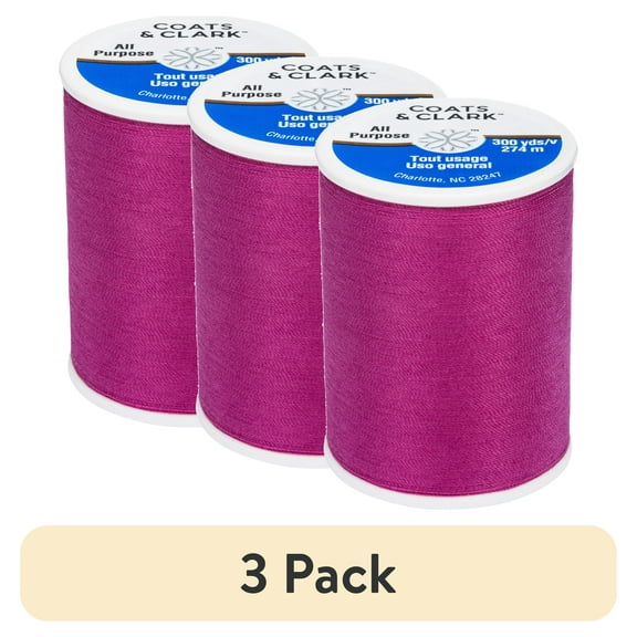 (3 pack) Coats & Clark All Purpose Fuchsia Polyester Thread, 300 Yards