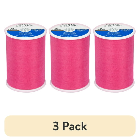 (3 pack) Coats & Clark All Purpose Hot Pink Polyester Thread, 500 yards/457 meters