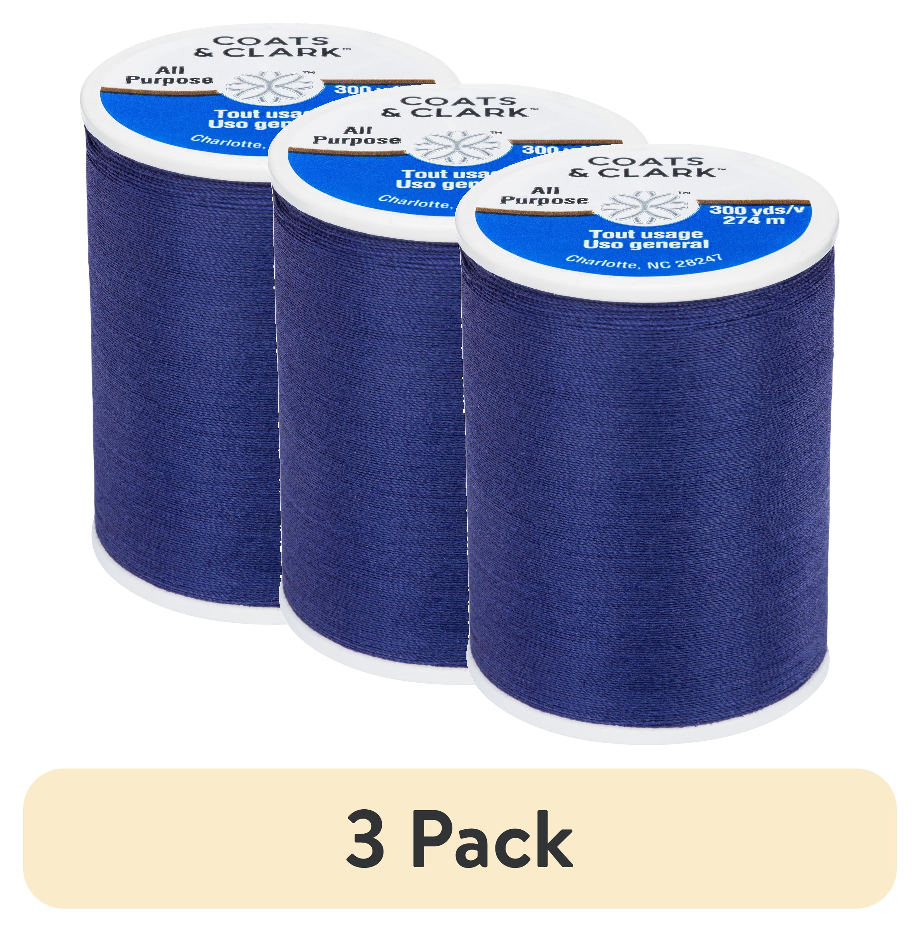 (3 pack) Coats & Clark All Purpose Indigo Polyester Thread, 300 Yards