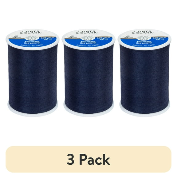 (3 pack) Coats & Clark All Purpose Navy Polyester Thread, 500 yards/457 meters