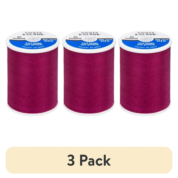 (3 pack) (3 pack) Coats & Clark All Purpose Red Plum Polyester Thread, 300 Yards