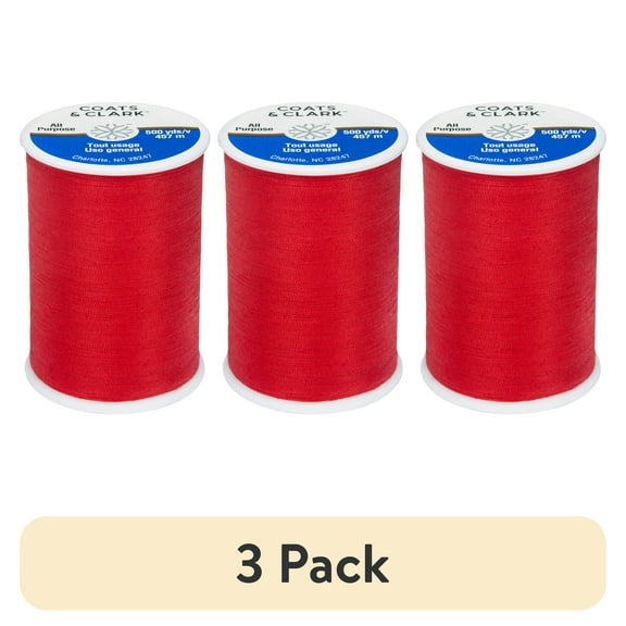 (3 pack) Coats & Clark All Purpose Red Polyester Thread, 500 yards/457 meters
