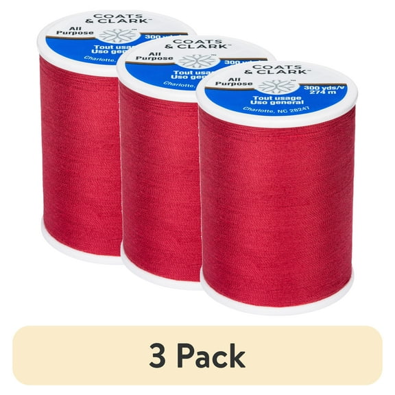 (3 pack) Coats & Clark All Purpose Scarlet Polyester Thread, 300 Yards