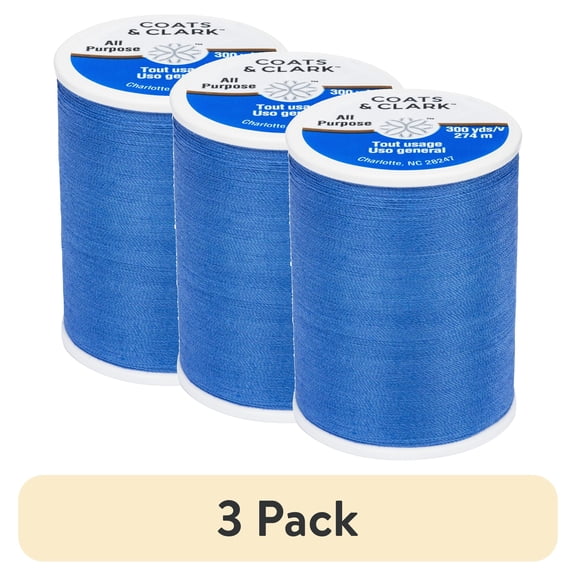 (3 pack) (3 pack) Coats & Clark All Purpose True Blue Polyester Thread, 300 Yards