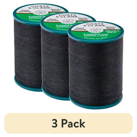 (3 pack) Coats & Clark Black Cotton Polyester Blend Sewing Thread, 250 yd