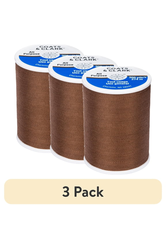 (3 pack) Coats & Clark Dual Duty All Purpose Brown Chestnut Thread, 300 Yards