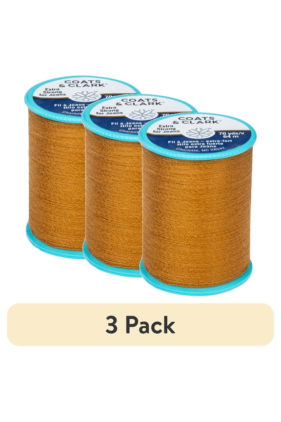 (3 pack) Coats & Clark Extra Strong Jeans Red Orange Cotton/ Polyester Thread, 70 Yards/64 meters