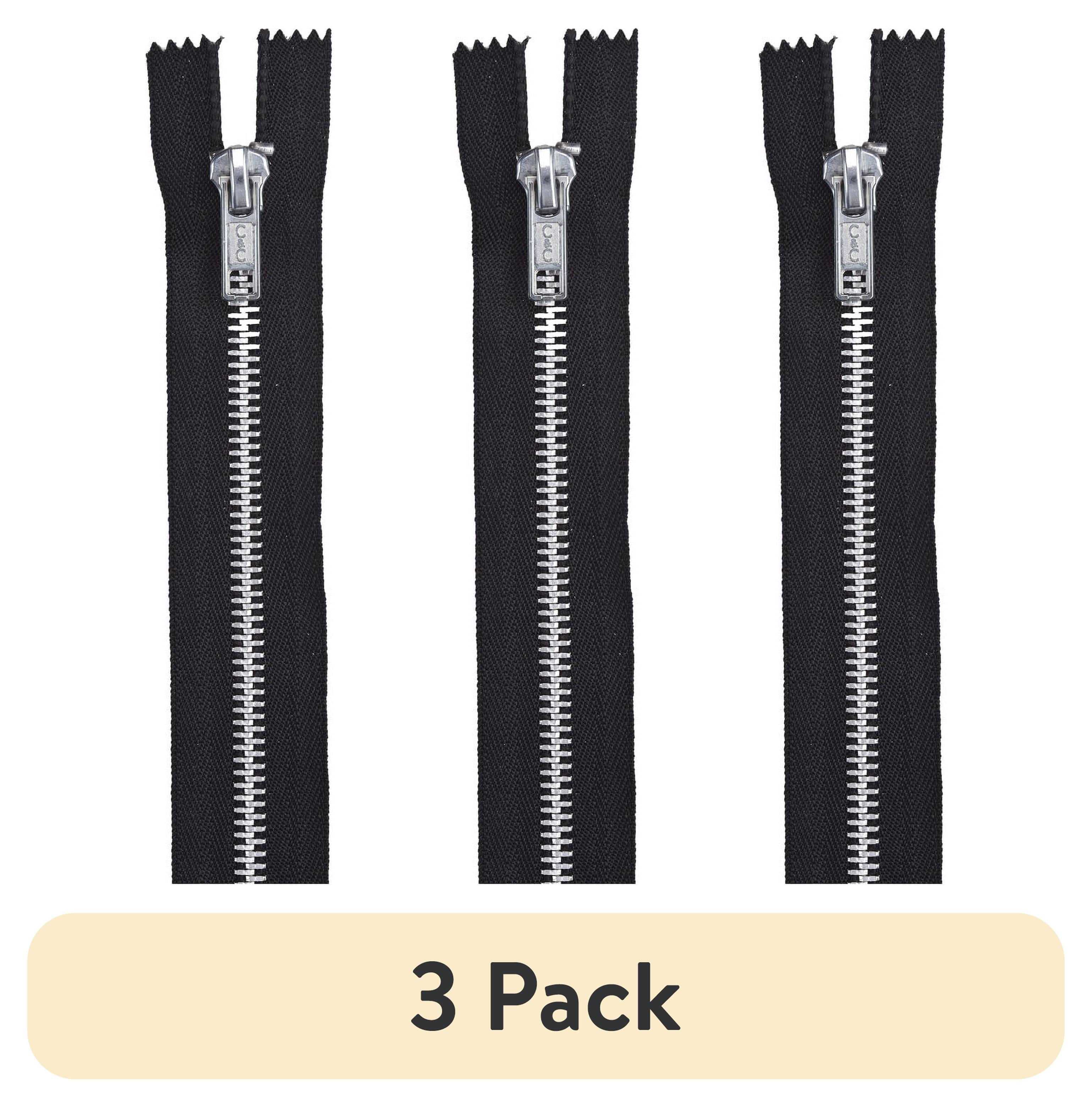 (3 pack) Coats & Clark Heavy Weight Aluminum 22" Black Separating Sewing Zipper, 1 Each