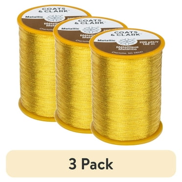 (3 pack) Coats & Clark Metallic Bright Gold Embroidery Thread, 200 Yards