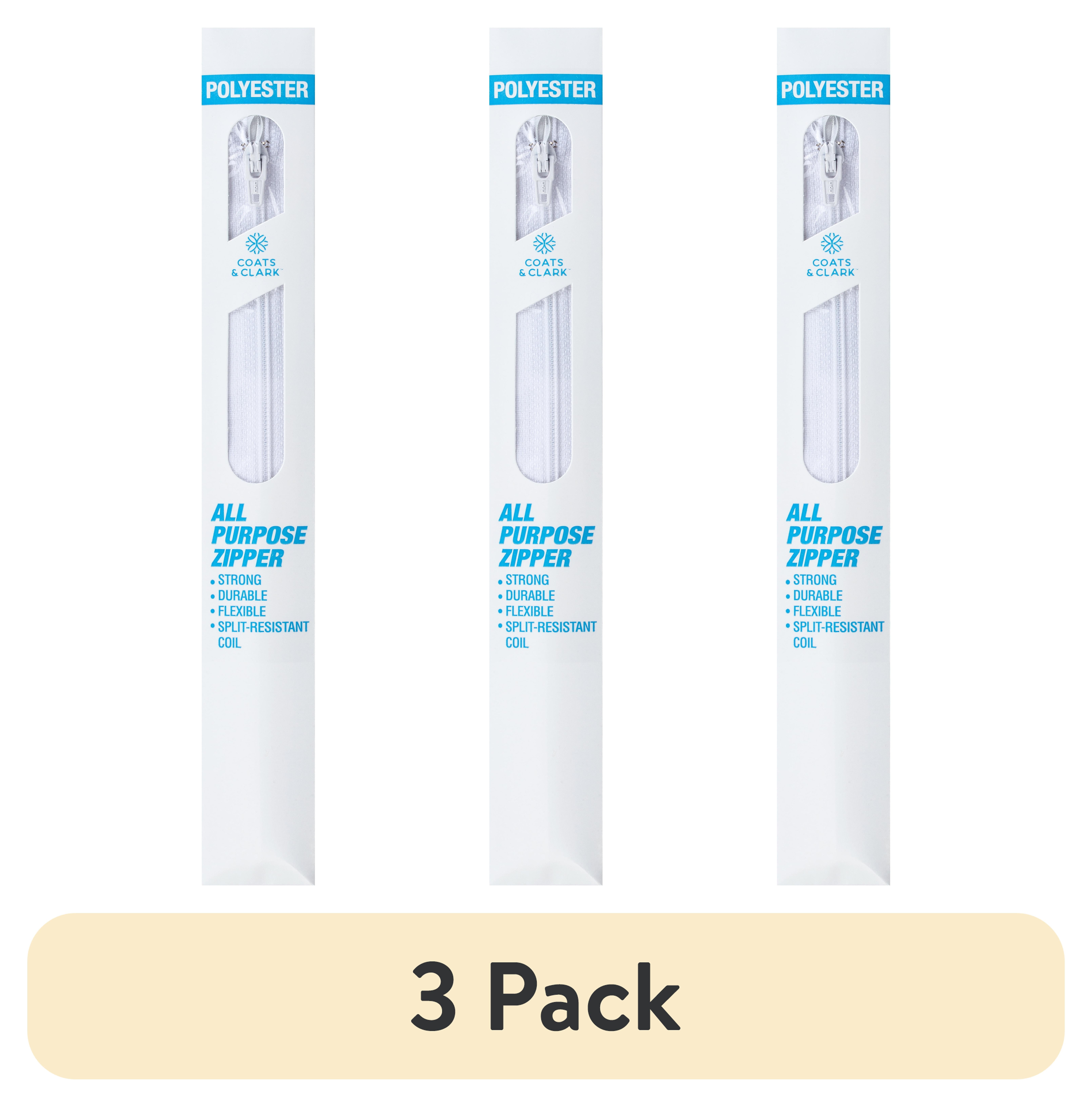 (3 pack) Coats & Clark Polyester 18" All Purpose White Zipper, 1 Each