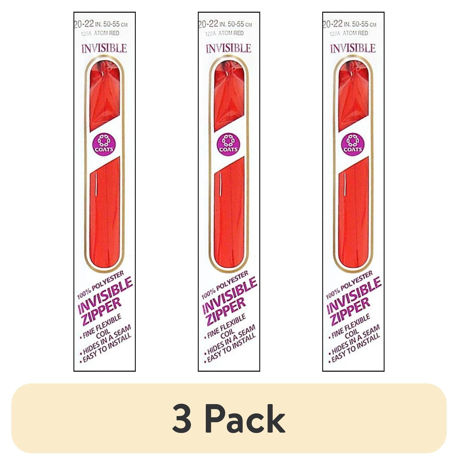 (3 pack) Coats & Clark Polyester 22" All Purpose Atom Red Sewing Zipper, 1 Each