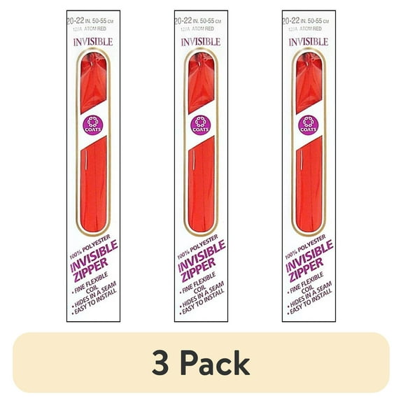 (3 pack) Coats & Clark Polyester 22" All Purpose Atom Red Sewing Zipper, 1 Each