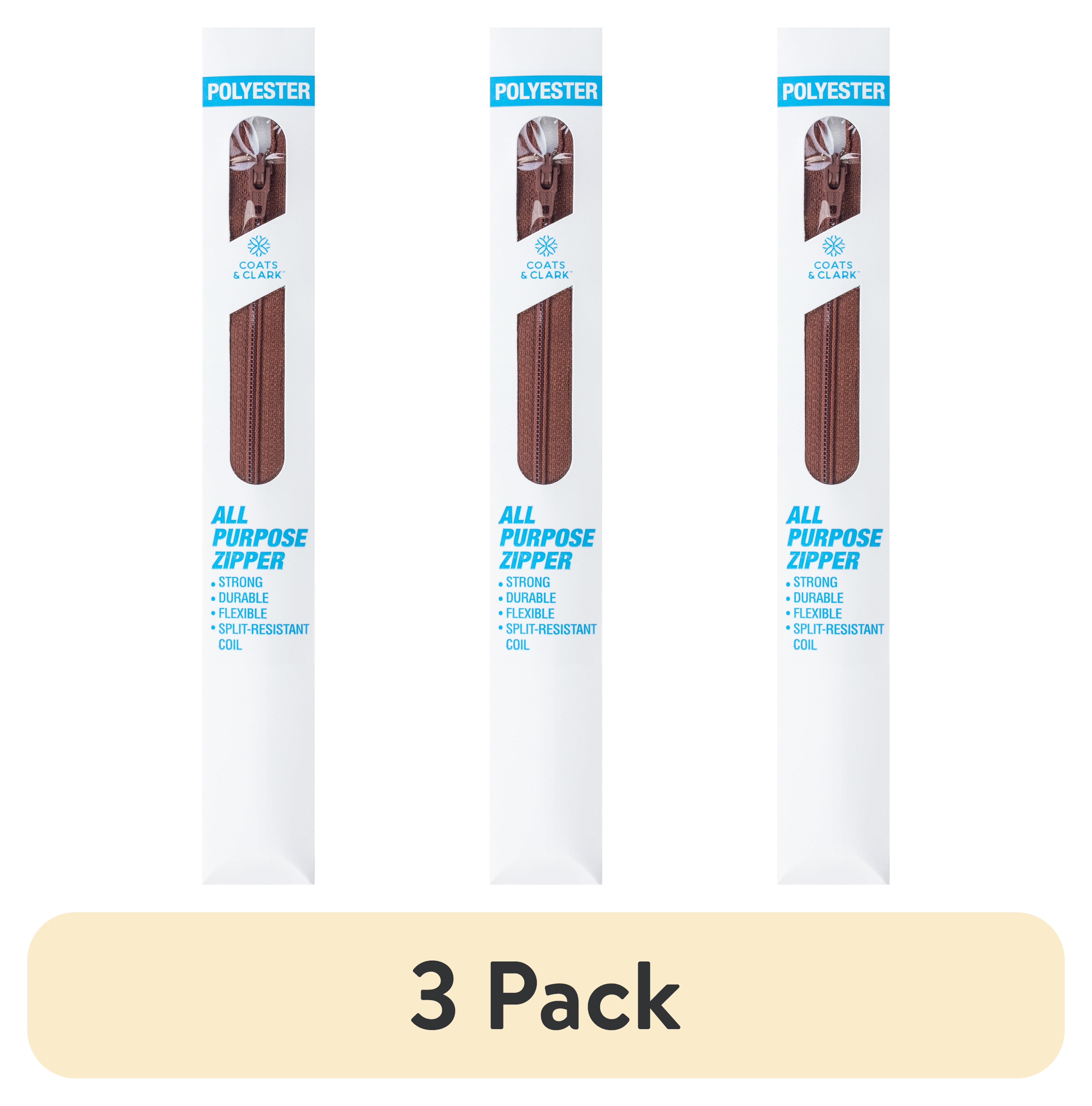 (3 pack) Coats & Clark Polyester 22" All Purpose London Tan Sewing Zipper, 1 Each