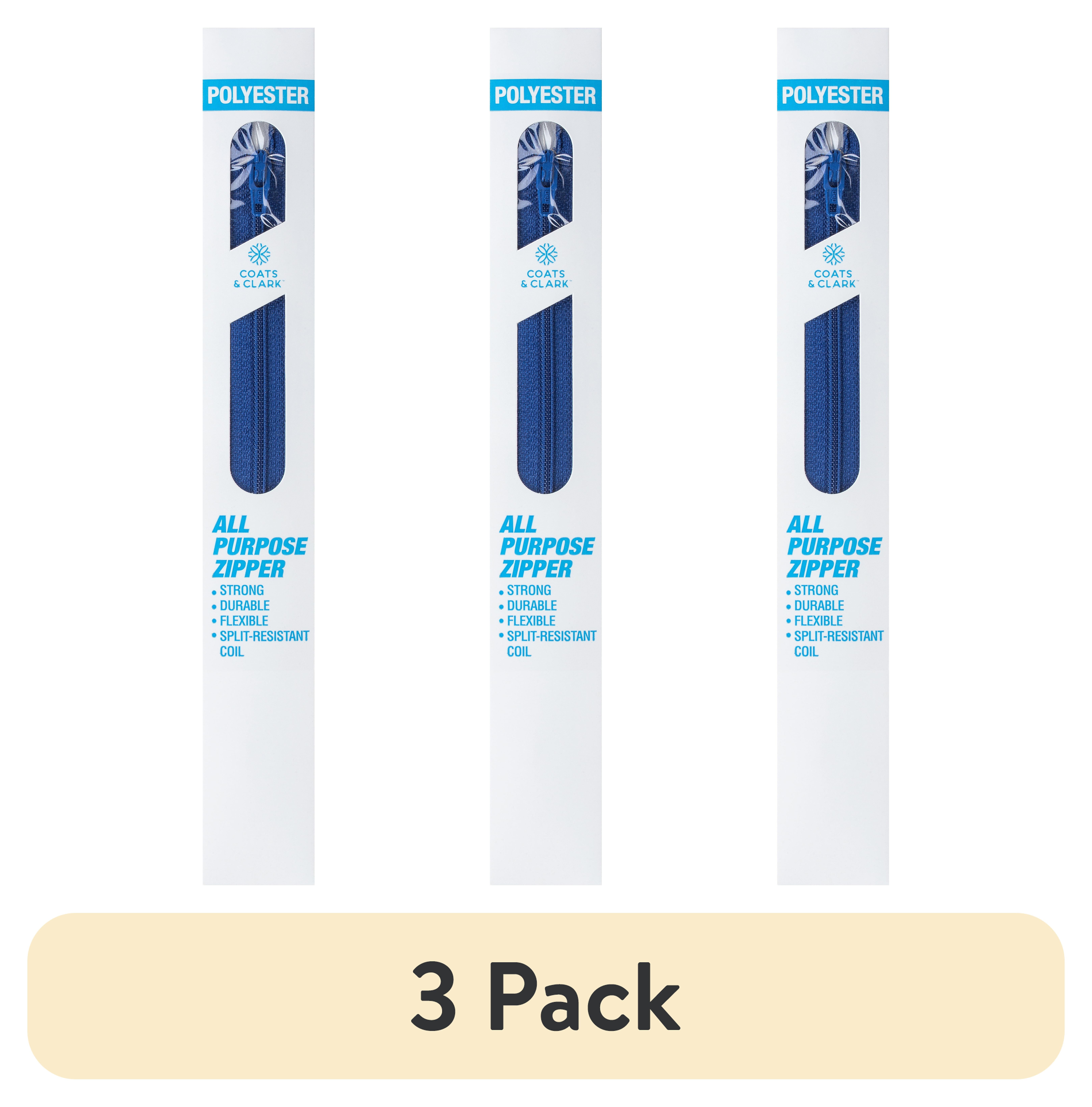 (3 pack) Coats & Clark Polyester 22" All Purpose Yale Blue Sewing Zipper, 1 Each