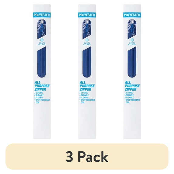 (3 pack) Coats & Clark Polyester 22" All Purpose Yale Blue Sewing Zipper, 1 Each