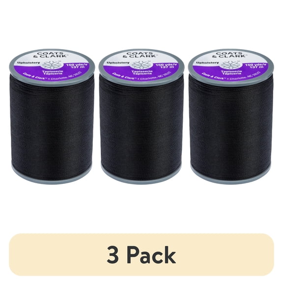 (3 pack) Coats & Clark Upholstery Black Nylon Thread, 150 Yards