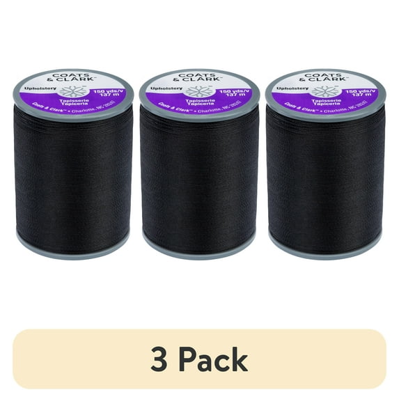 (3 pack) Coats & Clark Upholstery Black Nylon Thread, 150 Yards