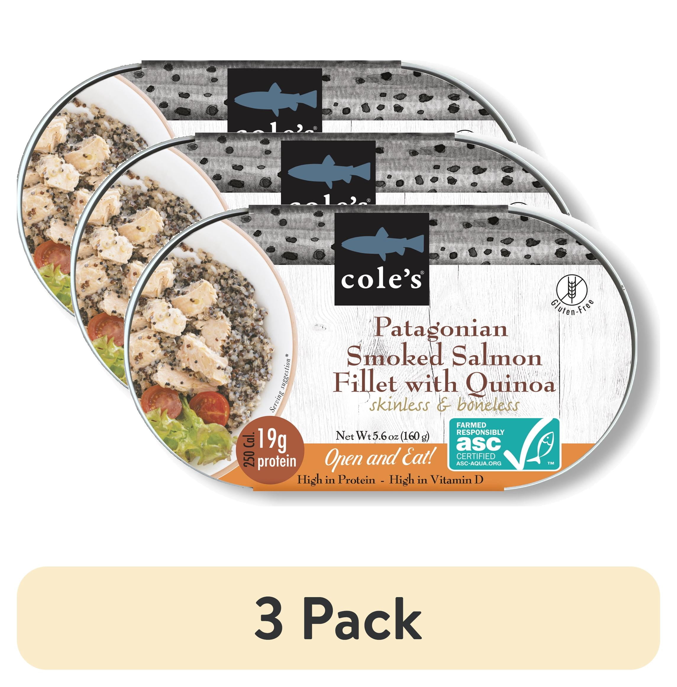 (3 pack) Cole's Patagonian Smoked Salmon with Quinoa 5.6oz, Skinless & Boneless, Gluten-Free