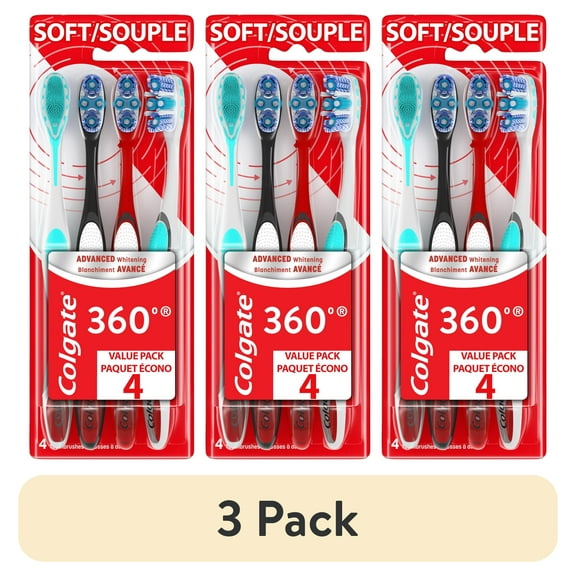 (3 pack) Colgate 360 Advanced Whitening Soft Toothbrush Pack, 4 Count
