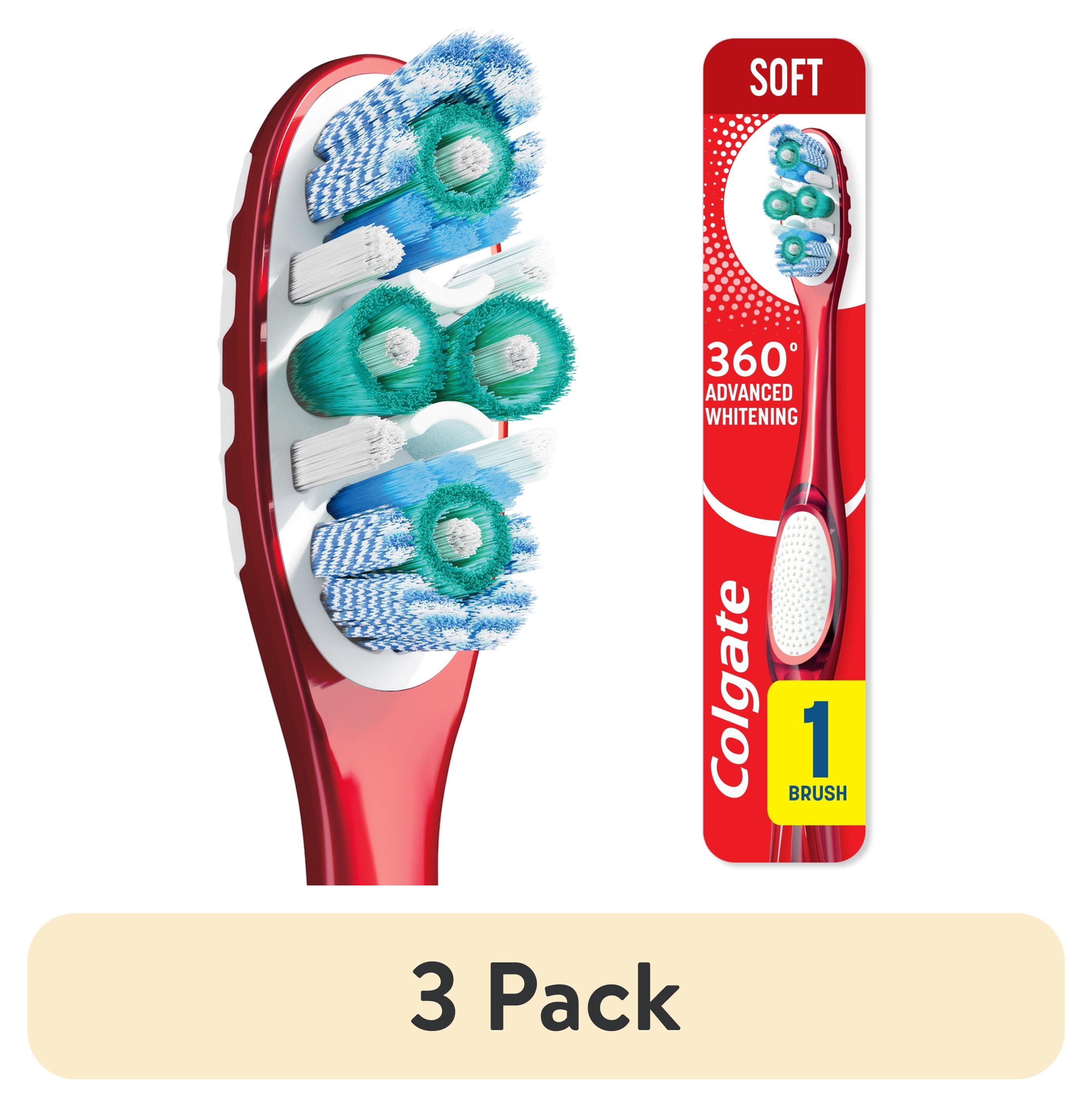 (3 pack) Colgate 360 Advanced Whitening Toothbrush, Soft Adult Toothbrush, 1 Pack